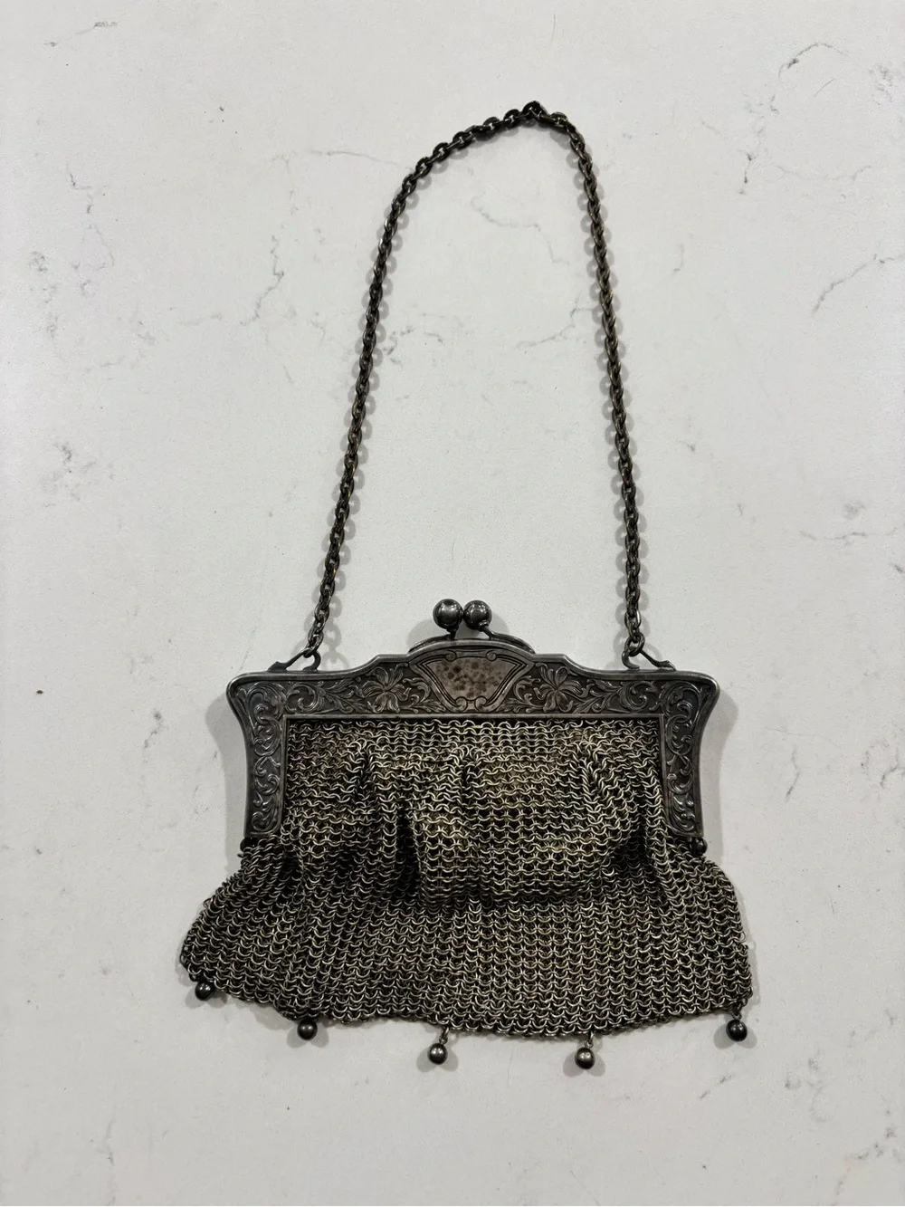 😍Antique Vintage Circa 1900 German Nickel Silver Evening Clutch HandBag
